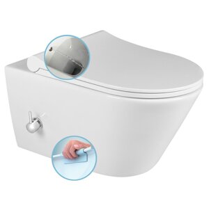 Sapho AVVA CLEANWASH závěsná WC mísa, Rimless, integrovaná baterie a bidet. sprška, 35,5x53cm, bílá