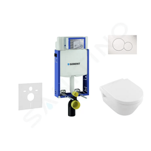 Geberit Kombifix Modul pro závěsné WC s tlačítkem Sigma01, alpská bílá + Villeroy Boch - WC a sedátko, DirectFlush, SoftClose, CeramicPlus 110.302.00.5 NB1