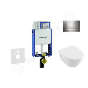 Geberit Kombifix Modul pro závěsné WC s tlačítkem Sigma30, lesklý chrom/chrom mat + Villeroy Boch - WC a sedátko, DirectFlush, SoftClose, CeramicPlus 110.302.00.5 NB6