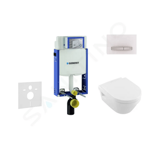 Geberit Kombifix Modul pro závěsné WC s tlačítkem Sigma50, alpská bílá + Villeroy Boch - WC a sedátko, DirectFlush, SoftClose, CeramicPlus 110.302.00.5 NB8