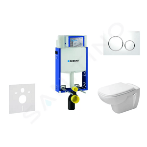Geberit Kombifix Modul pro závěsné WC s tlačítkem Sigma20, bílá/lesklý chrom + Duravit D-Code - WC a sedátko, Rimless, SoftClose 110.302.00.5 NH4