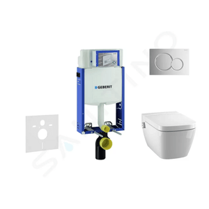 Geberit Kombifix Modul pro závěsné WC s tlačítkem Sigma01, lesklý chrom + Tece One - sprchovací toaleta a sedátko, Rimless, SoftClose 110.302.00.5 NT2