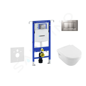 Geberit Duofix Modul pro závěsné WC s tlačítkem Sigma30, matný chrom/chrom + Villeroy Boch - WC a sedátko, DirectFlush, SoftClose, CeramicPlus 111.355.00.5 NB7