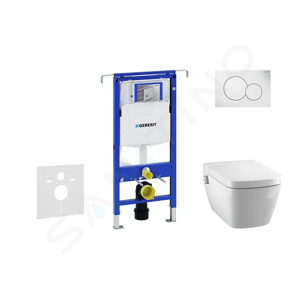 Geberit Duofix Modul pro závěsné WC s tlačítkem Sigma01, alpská bílá + Tece One - sprchovací toaleta a sedátko, Rimless, SoftClose 111.355.00.5 NT1