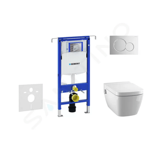 Geberit Duofix Modul pro závěsné WC s tlačítkem Sigma01, lesklý chrom + Tece One - sprchovací toaleta a sedátko, Rimless, SoftClose 111.355.00.5 NT2