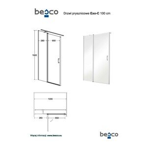 BESCO Obdélníkový sprchový kout EXO-C 100 x 80 cm, leštěný hliník, čiré sklo