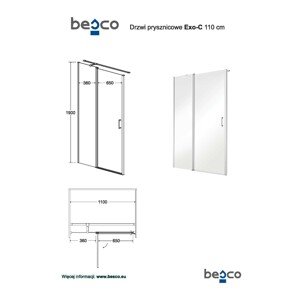 BESCO Obdélníkový sprchový kout EXO-C 110 x 90 cm, leštěný hliník, čiré sklo