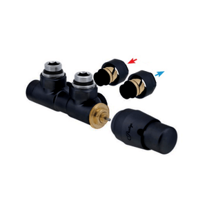 HS Twins - připojovací armatura pro středové připojení 50 mm s termostatickou hlavicí napravo, pro PEX, ALPEX 16mm - černá